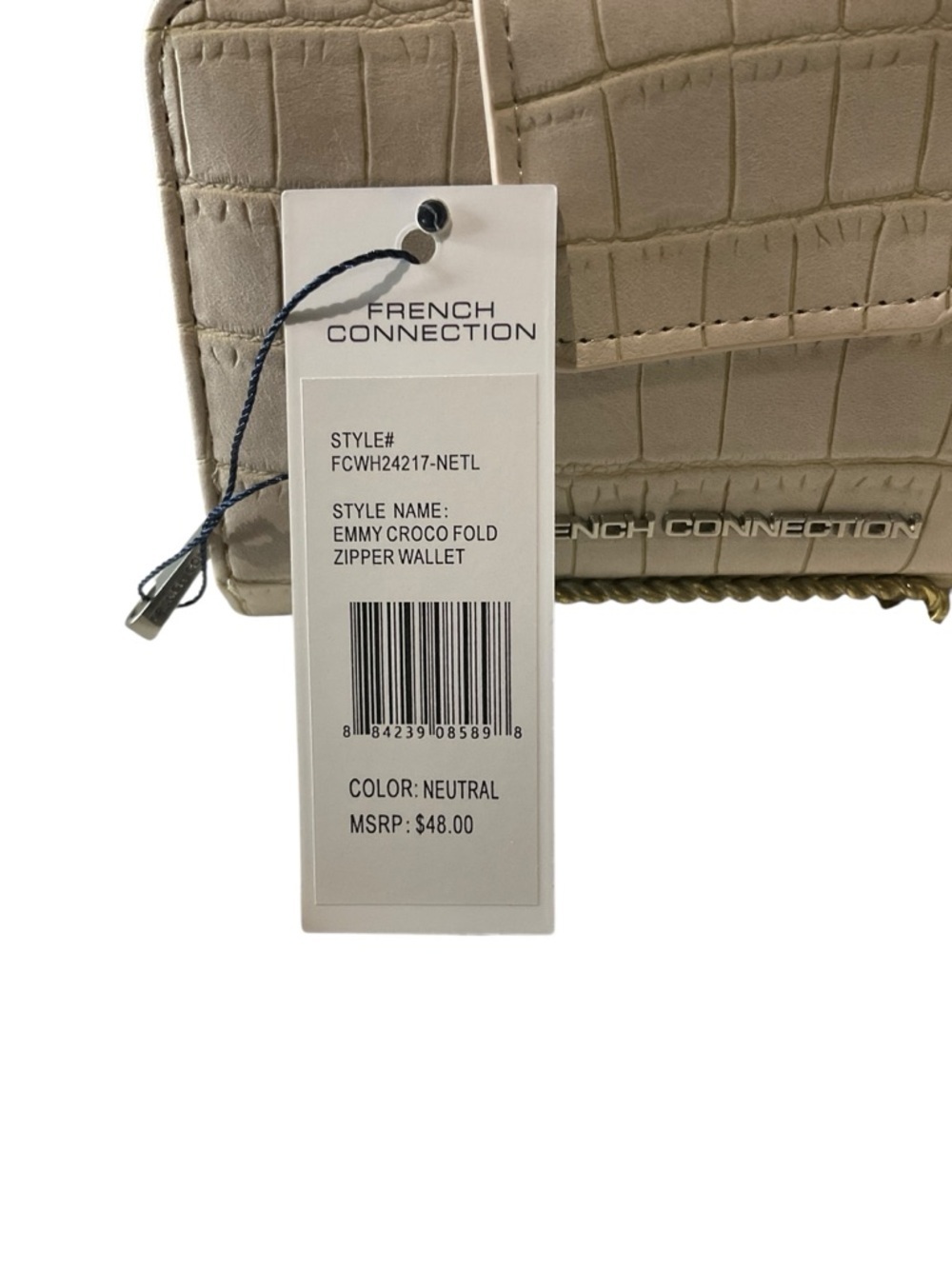 French Connection Emmy Croc-Embossed Fold Zipper Wallet in Neutral - Picture 4 of 11